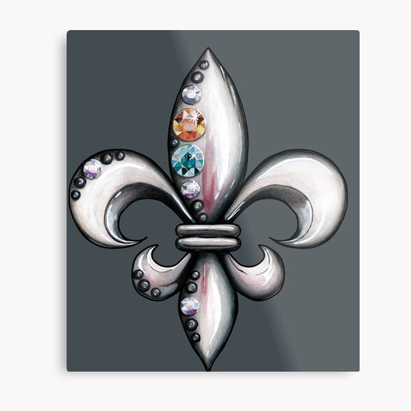 Jeweled Fleur de Lis on Grey Metal Print