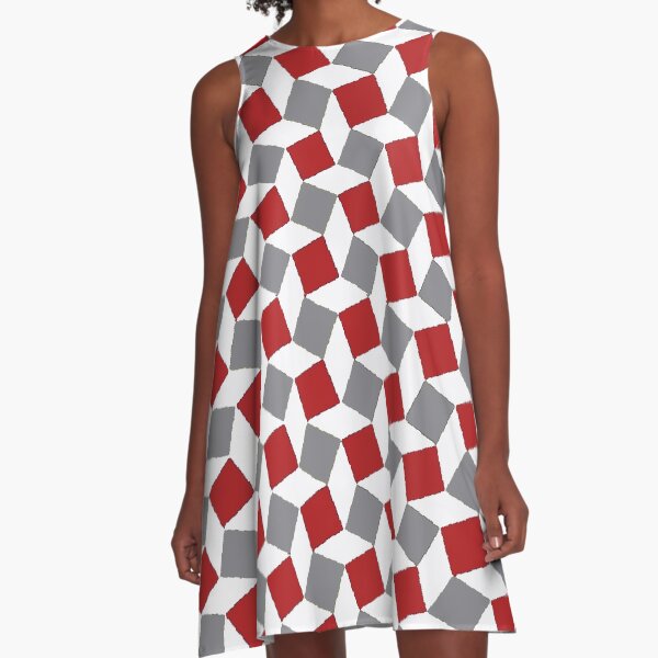 Rhomboids Pattern Red Grey White A-Line Dress