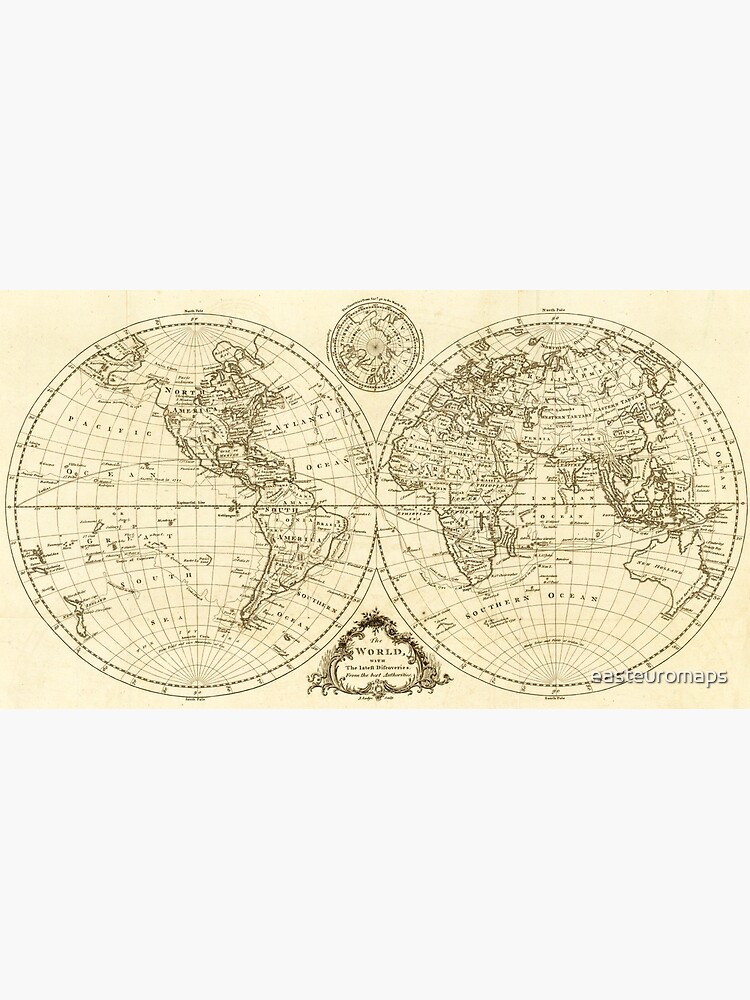 "Vintage Historical Detailed Black and White World Map" Canvas Print