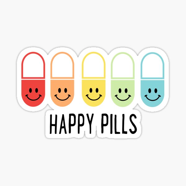  happy Pills Sticker For Sale By Vectorqueen Redbubble