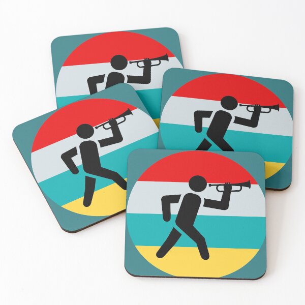 Item preview, Trumpet player in silhouette against colorful circle.    designed and sold by Midlife50.