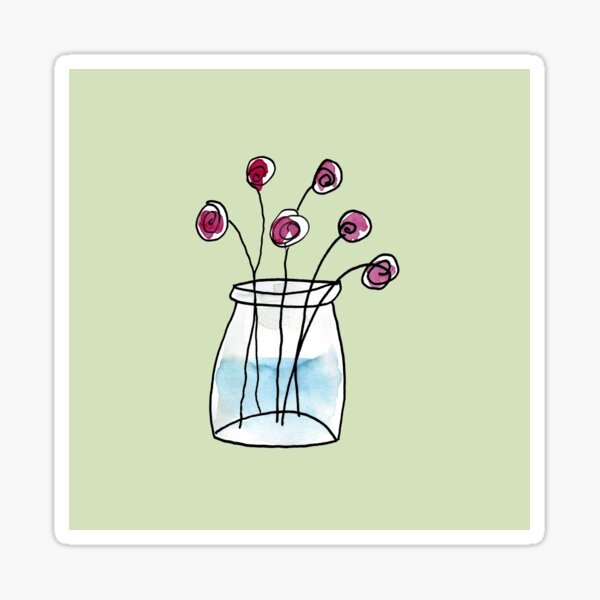 Pot de fleurs à l'aquarelle (fond vert pâle) Sticker
