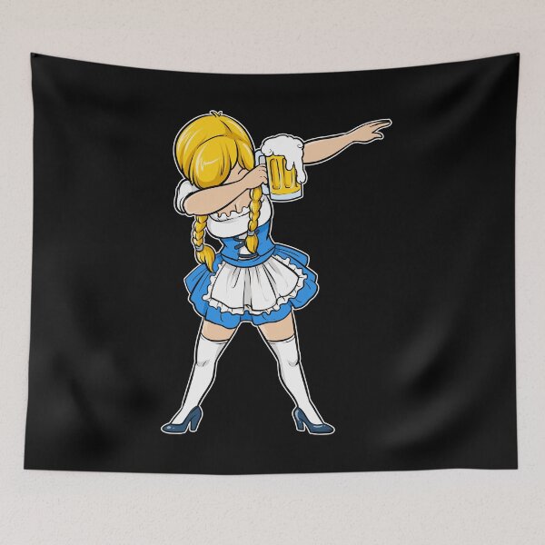 Item preview, Dabbing Blonde Bar Maiden with Mug of Beer Wearing a Dirndl graphic designed and sold by tronictees.