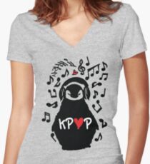 Camiseta entallada de cuello en V Penguin listen to kpop