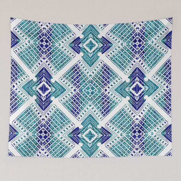 Item preview, Diseño de patrón de impresión abstracto africano verde azulado y azul de Ankara - formas geométricas designed and sold by balbert3.