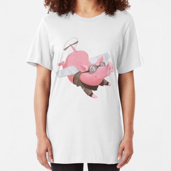 Flying Pig with Propeller Tail and WWII Bomber Jacket Slim Fit T-Shirt