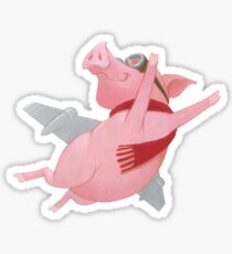 Pegatina Joyful Flying Pink Pig con pañuelo rojo