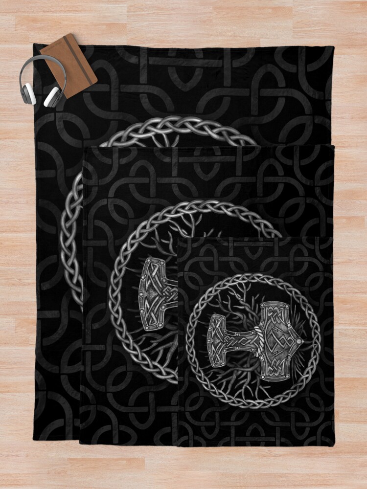Alternate view of Mjolnir - The hammer of Thor and Tree of life Throw Blanket