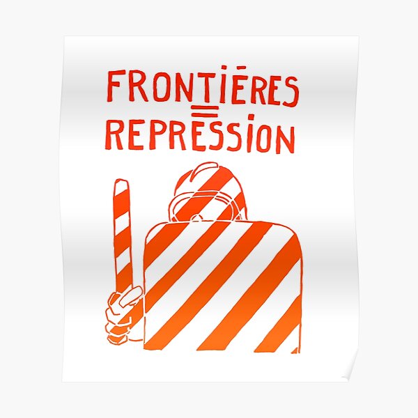 Paris Revolt, May 68: 'FRONTIERES = REPRESSION': Graduated Reds on White Poster