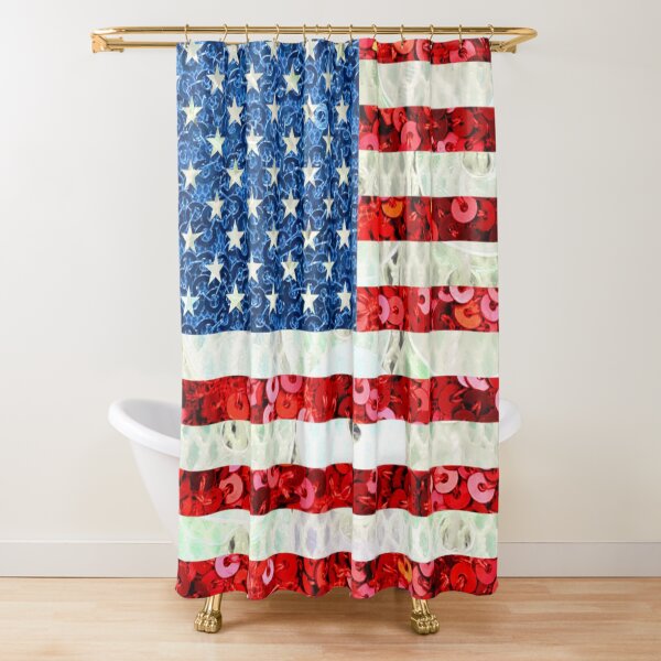 American Flag Sequin Glitter Look Patriotic USA Shower Curtain