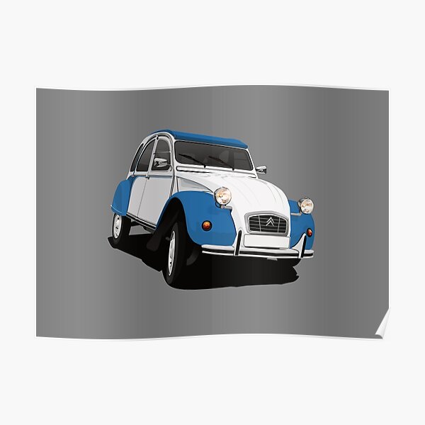 Citroen 2CV en virage bicolore - illustration Poster