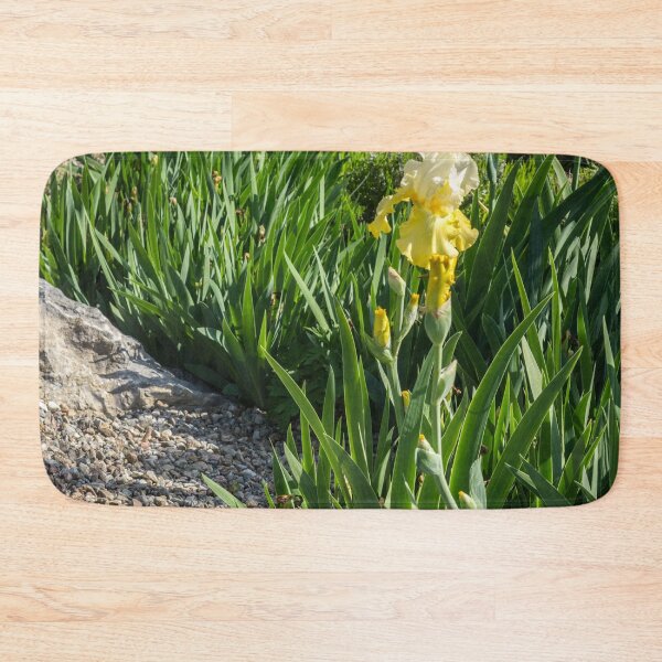 Item preview, The Rough Edge of the Garden - Yellow Irises and Rocks designed and sold by Georgia Mizuleva.