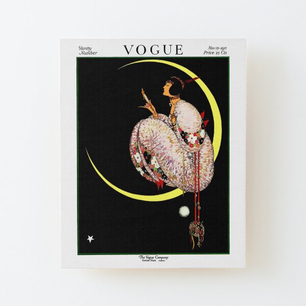 VOGUE : Vintage 1917 Lady on The Moon Print Wood Mounted Print
