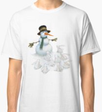 Snowman with Carrot Nose Facing Hungry Bunnies Classic T-Shirt