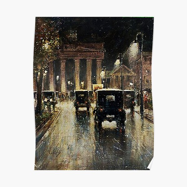 Berlin Brandenburg Gate, a rainy night.1920s Poster