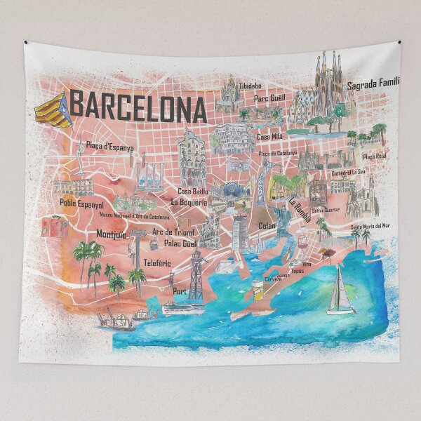 Item preview, Barcelona Illustrated Travel Map with Main Roads, Landmarks and Highlights designed and sold by artshop77.