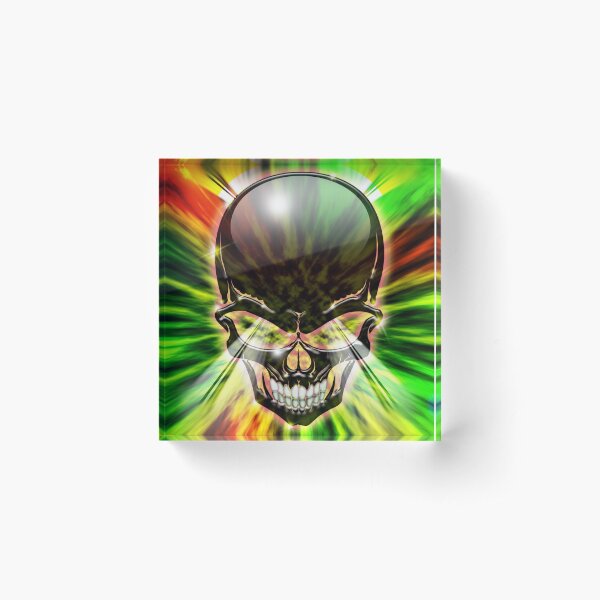 Crystal Skull on Psychedelic Flames Acrylic Block