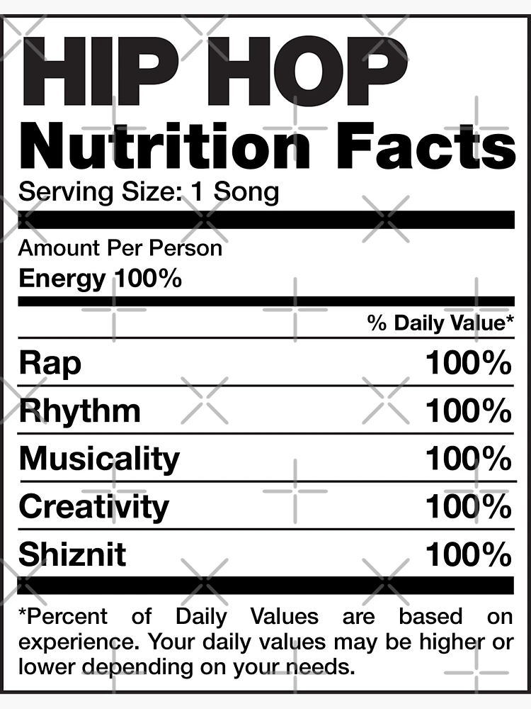 Hip Hop Nutrition Facts Sticker for Sale by -Koleidescope