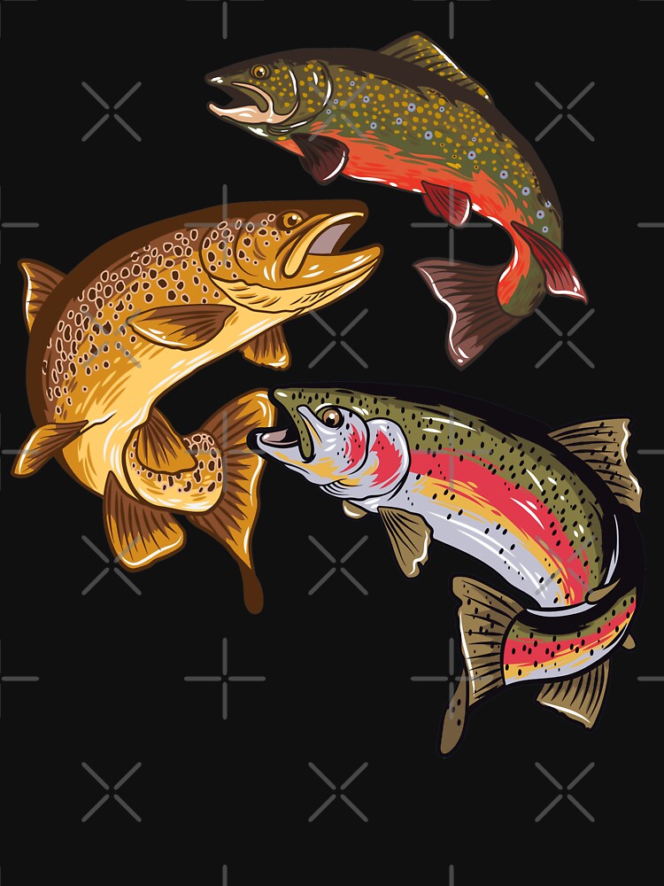 Trout Fishing Decal 4 Pack: Trout Jumping for Fly, Trout, Trout with Mountains, Jumping Trout (White, Large ~5)