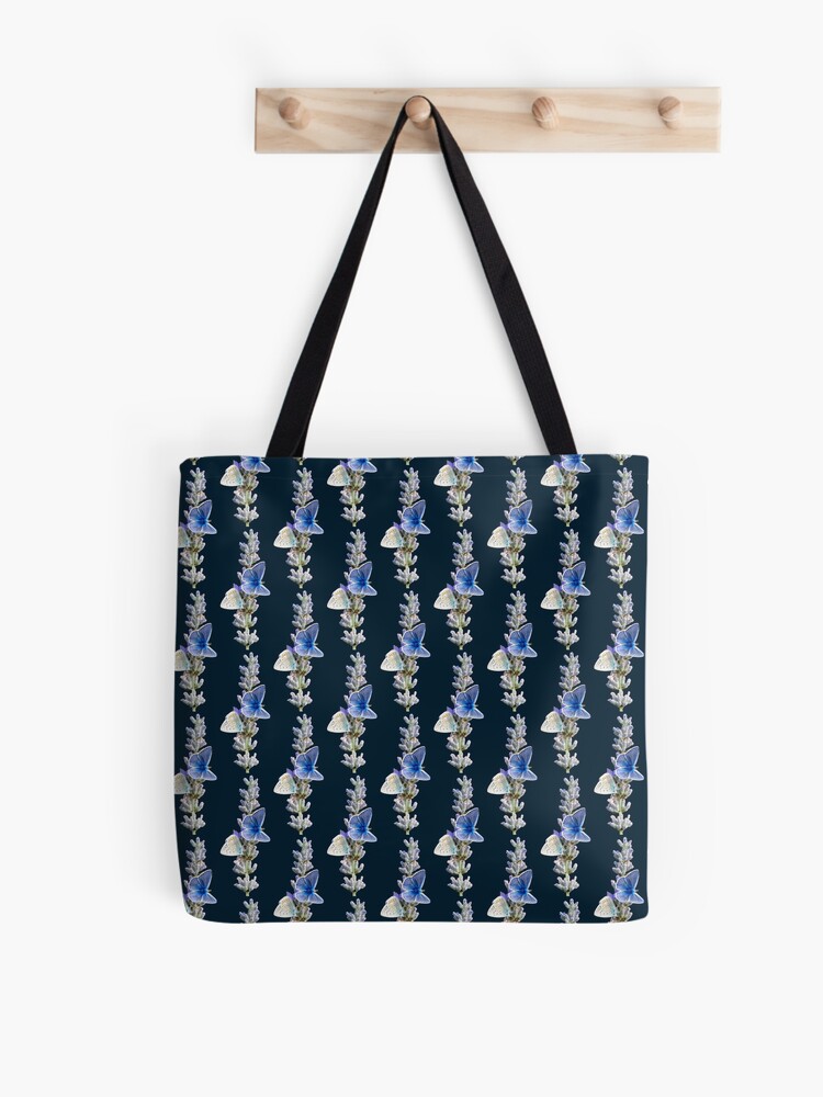 Thumbnail 1 von 2, Stofftasche, Geschenkidee blaue Schmetterlinge auf Lavendel designt und verkauft von Igelchen.