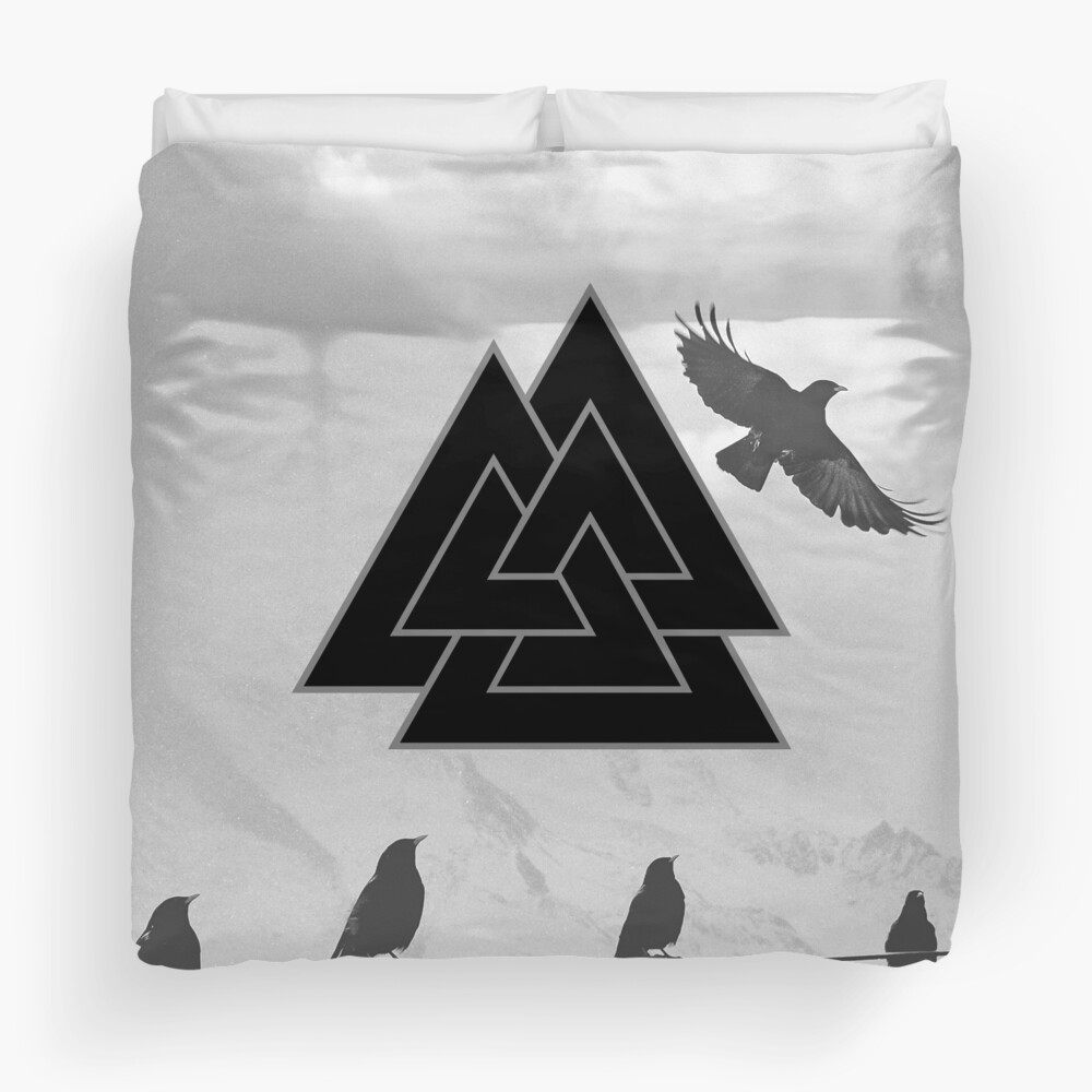 Valknut Symbol Design and Odin's Ravens | Hrungnir's heart, Norse & Viking Art Duvet Cover