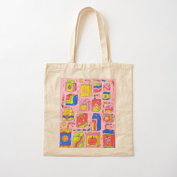 Juice Box Print Cotton Tote Bag