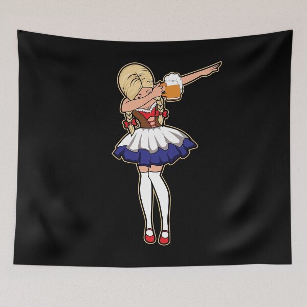 Item preview, Dabbing Blonde Bar Maiden with Mug of Beer Wearing a Dirndl graphic designed and sold by tronictees.