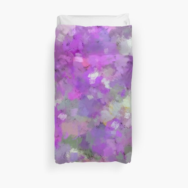 Garden Flowers in Shades of Pink and Green Abstract Artwork Duvet Cover