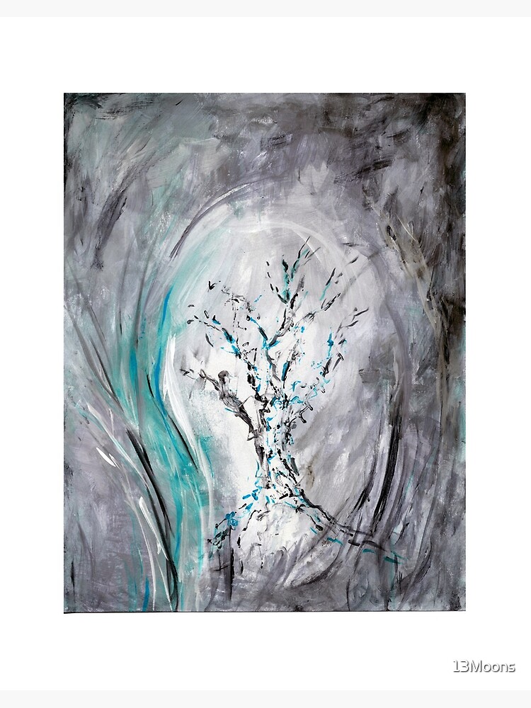 Tree Branches Impressionist Teal Gray Art Board Print By 13moons Redbubble