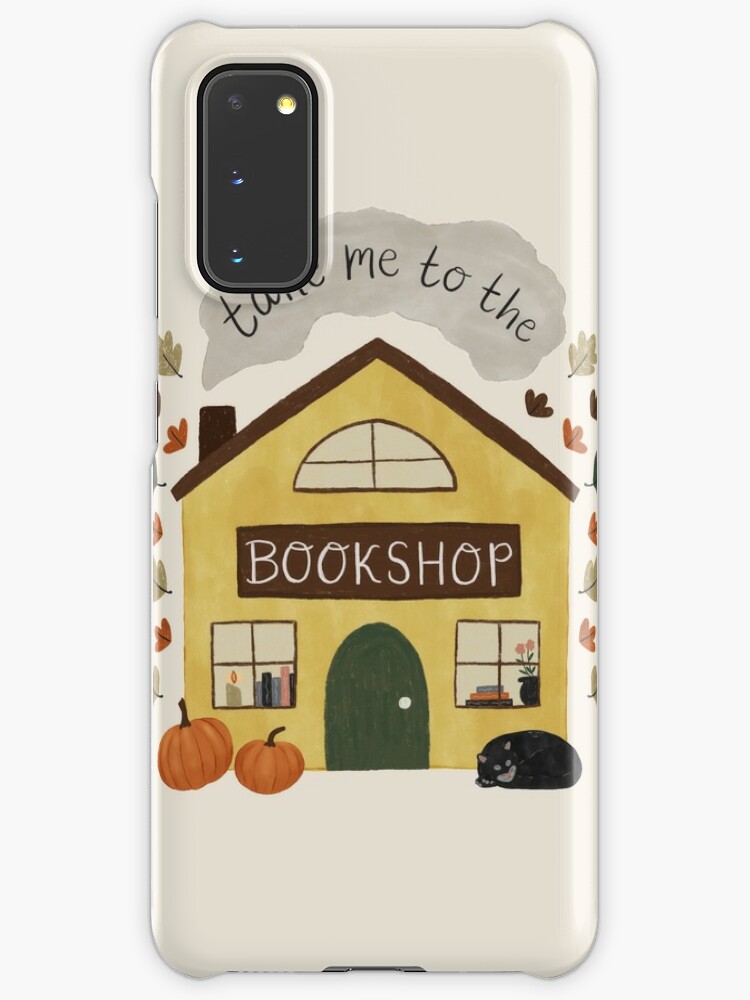 Coque Et Skin Adhesive Samsung Galaxy De La Fumee Sort De La Cheminee Et Des Feuilles D Automne Tout Autour La Citation Emmene Moi A La Librairie Est Envoyee A La Main