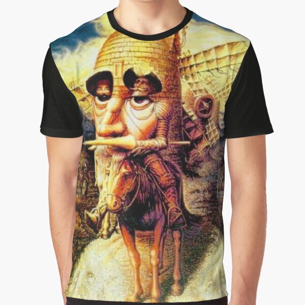 DON QUIXOTE : Vintage Abstract Dali Tilting at Windmills Print Graphic T-Shirt
