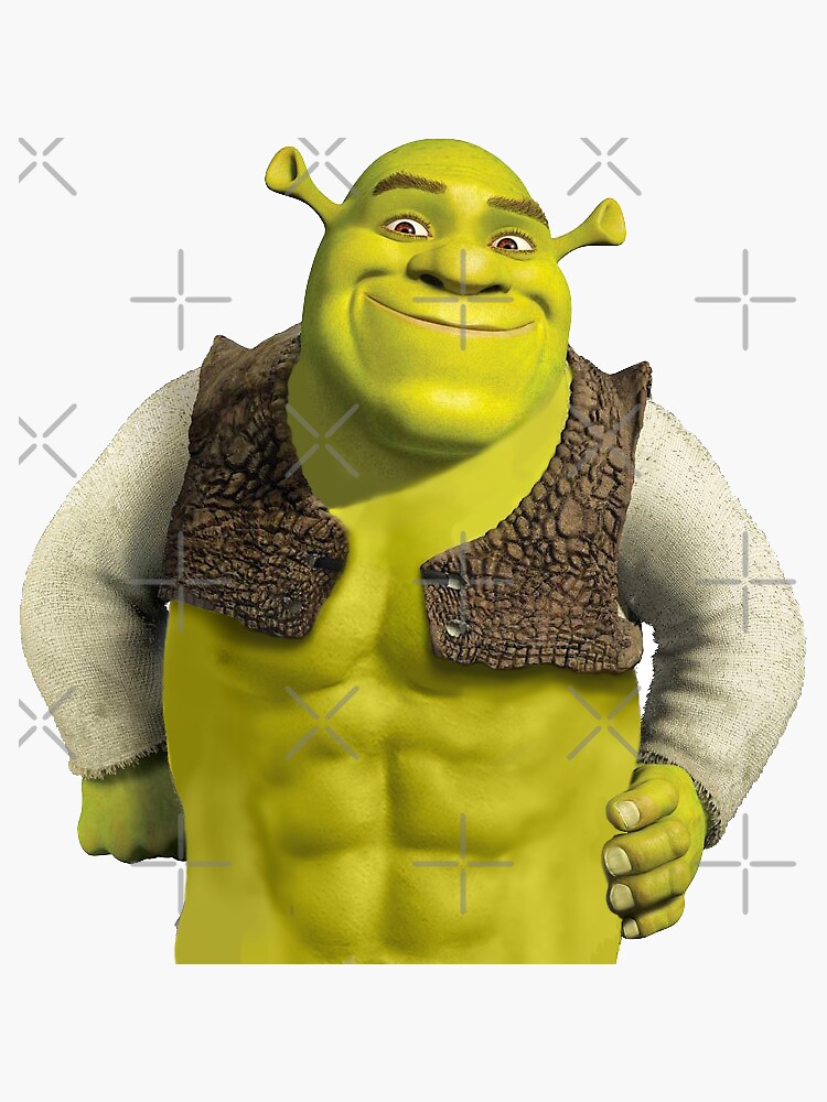 Shrek with six-pack abs working out at the gym