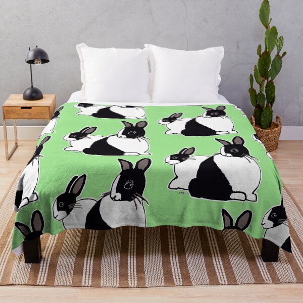 Item preview, Black & White Dutch Rabbits with Soft Earthy Green designed and sold by Abigail Davidson.