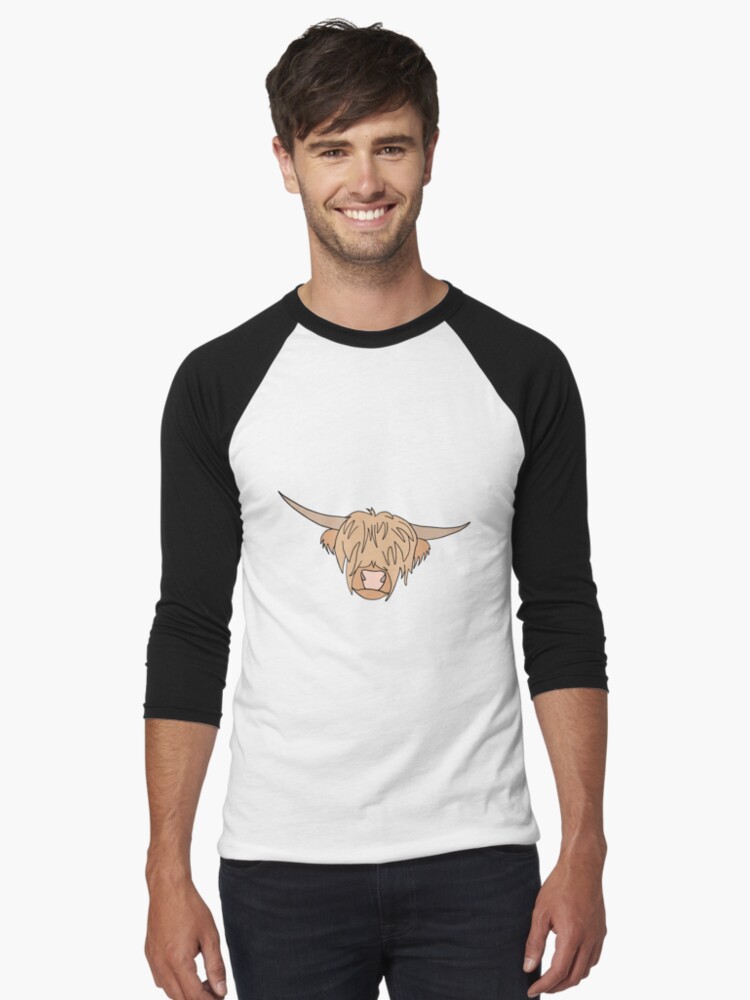 Imagen 1 de 3, Camiseta ¾ estilo béisbol con la obra Vaca de las Tierras Altas de Escocia, diseñada y vendida por carinasav.
