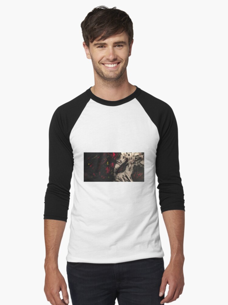 Aperçu 1 sur 3. T-shirt baseball manches ¾ avec l'œuvre Méchant son, noir dessein créée et vendue par martinb1962.