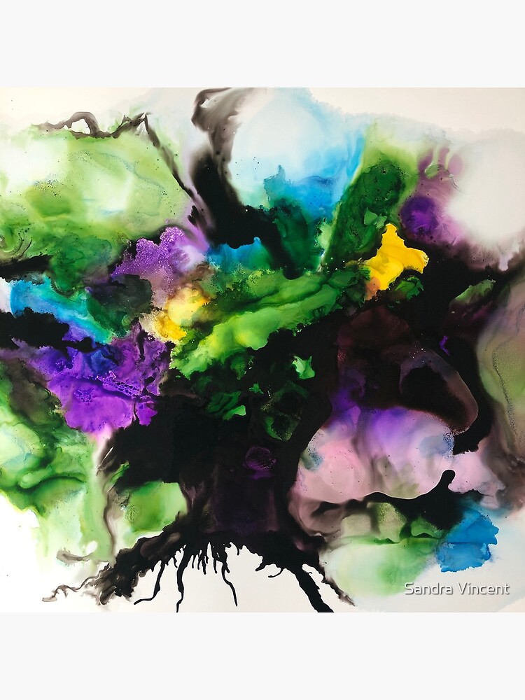 Freeflowing Alcohol Ink artwork (purple and green) "Mixed emotions" by sandravincent
