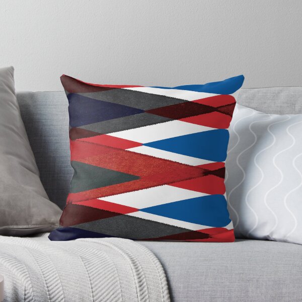 Retro Harlequin Pattern in Red, White, Blue and Black, perfect for throw pillows and cushions. Throw Pillow