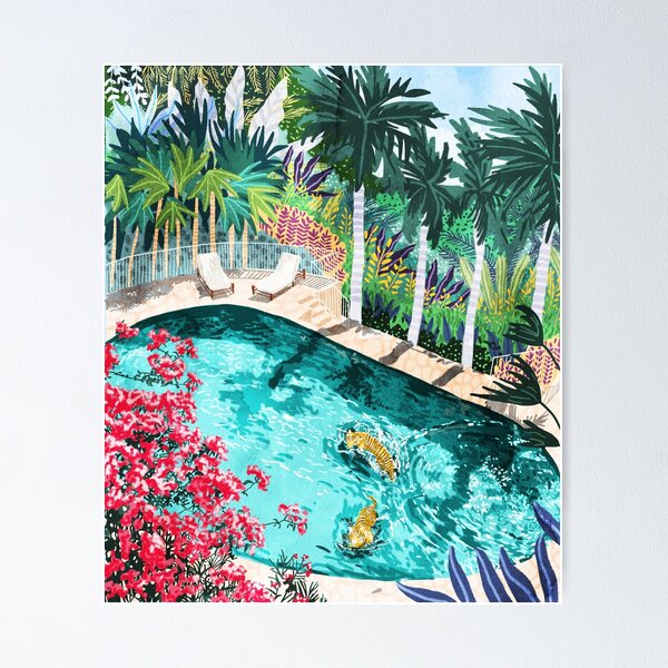 Artikel-Vorschau von Luxus-Tiger-Villa-Illustration, Architektur-Reise-Natur-Malerei, Hotel-Landschaftsgarten, designt und verkauft von 83oranges.