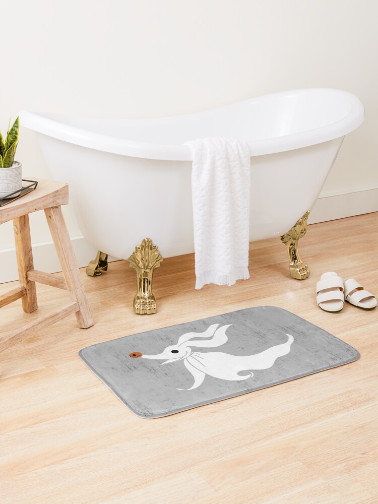 Thumbnail 1 of 6, Bath Mat, Zero - Nightmare Before Christmas, Skellington, Pumpkin King, White, Grin, Evil, Halloween, Christmas, Finkelstein, Dog, Ghost, Nose designed and sold by CanisPicta.