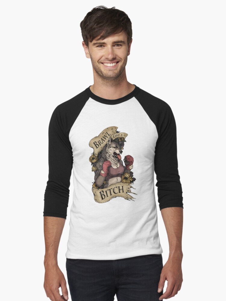 Thumbnail 1 of 3, Baseball ¾ Sleeve T-Shirt, Brawl Like a Bitch designed and sold by WOLFSKULLJACK.