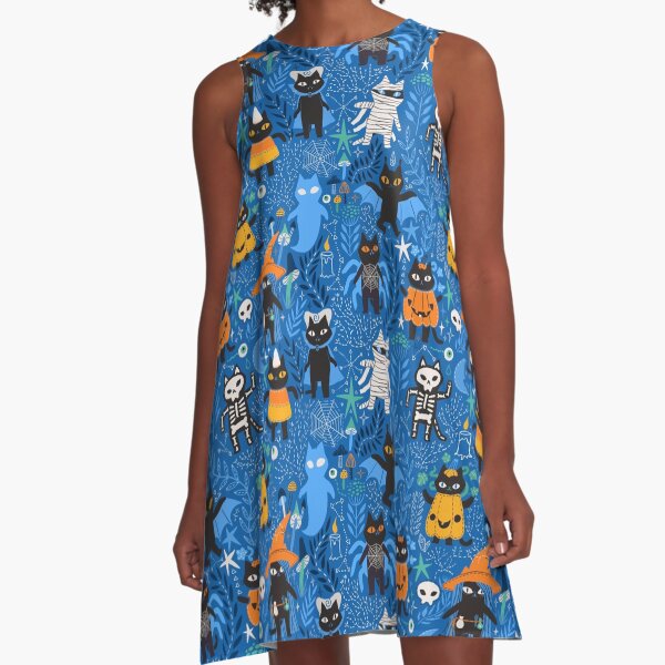 Spooky Halloween black cats. A-Line Dress