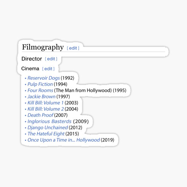 Quentin Tarantino's filmography Sticker