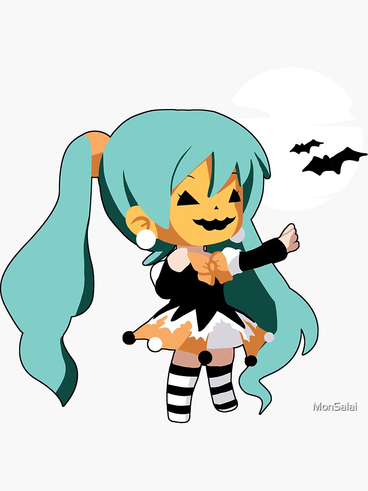 hatsune miku halloween chibi sticker by monsalai redbubble