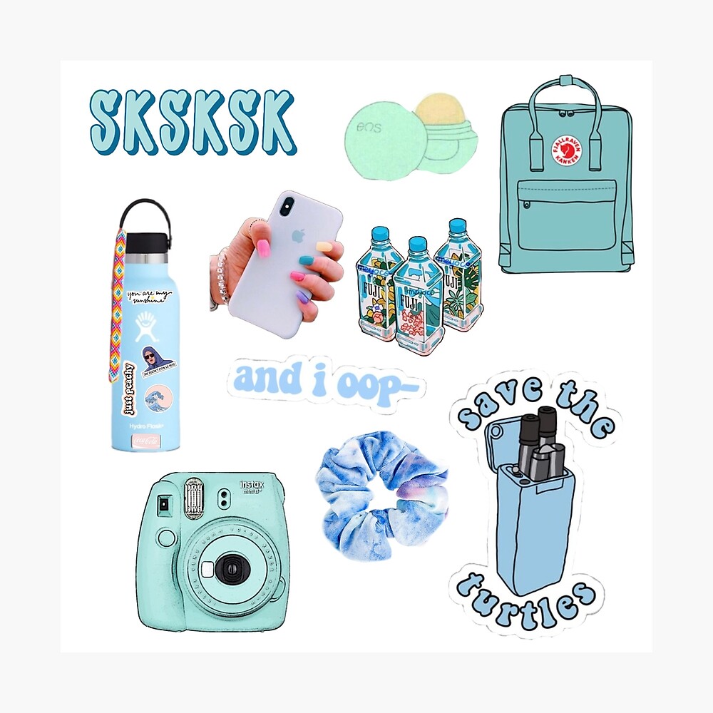 blue aesthetic vsco girl sticker pack poster by courtneylouix redbubble