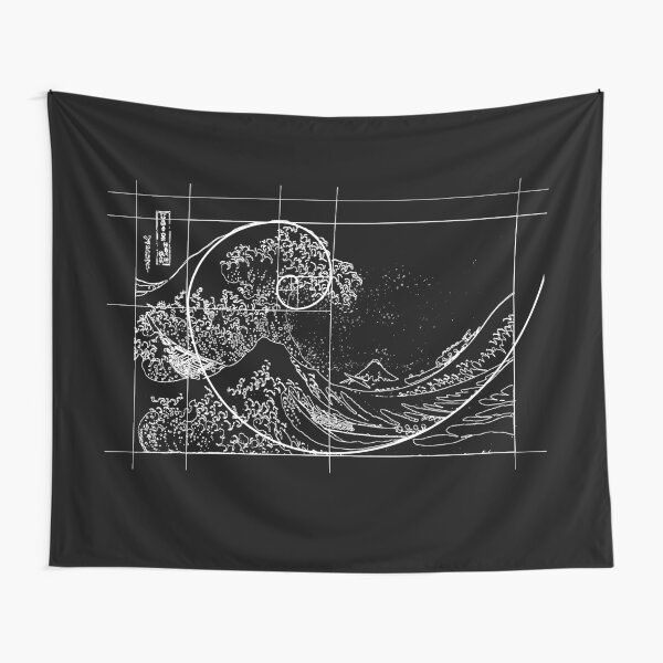 Hokusai Meets Fibonacci, Golden Ratio, White Line Tapestry