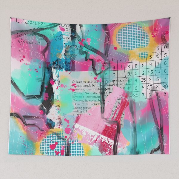 Item preview, Turquoise, yellow and pink digital collage design designed and sold by Lanie K Art.