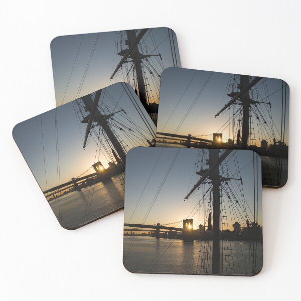 Item preview, New York City Sunrise - Tall Ships and Brooklyn Bridge from South Street Seaport  designed and sold by Georgia Mizuleva.
