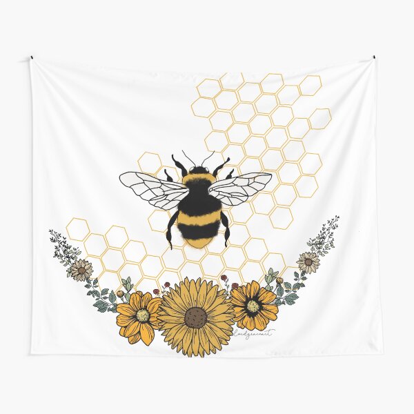Sunflower Bee- Honey Comb Yellow Tapestry