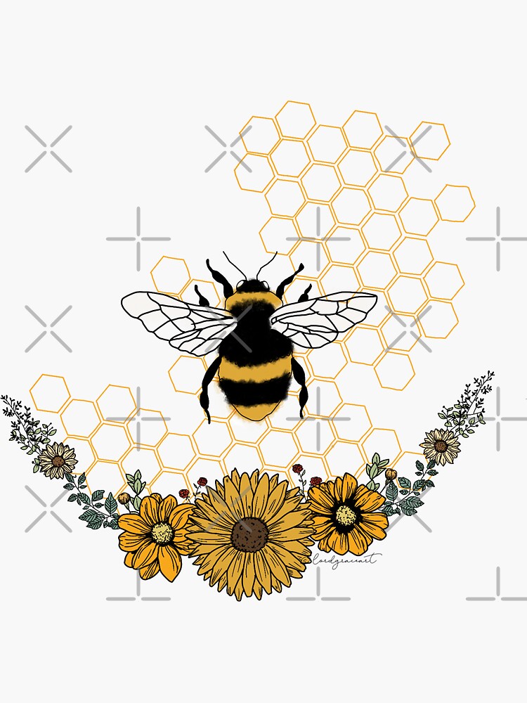 Sunflower Bee- Honey Comb Yellow by LordGraceArt