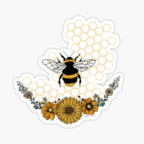 Sunflower Bee- Honey Comb Yellow Sticker